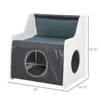 PawHut Cat House Two-tier Cat Condo Tree Tower Pet Furniture Kitty Small House for Indoor Living Room with Scratcher Pad Grey(m-3)