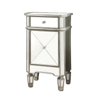 Monarch 29" Contemporary Mirrored Accent Side End Table Chest with Storage Drawer - Brushed Silver Trim(m-1)
