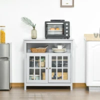 HOMCOM Sideboard Buffet Cabinet with Open Shelf, Glass Doors and Adjustable Shelf, Accent Cabinet for Kitchen, Living Room, Gray(m-8)