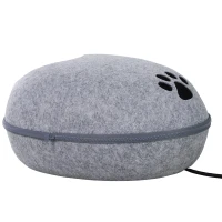 PawHut Heated Indoor Fleece Cat Shelter Retreat - Grey(m-11)