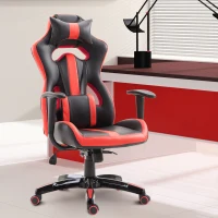 HOMCOM High Back Gaming Chair Bucket Seat with Pillow and Build-in Lumbar Racing Style Adjustable Swivel Recliner Home Red(m-1)