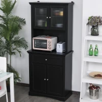 HOMCOM 71" Traditional Freestanding Kitchen Buffet with Hutch, Pantry Cabinet with 4 Doors, 3-Level Adjustable Shelves, and 1 Drawer, Black(m-2)
