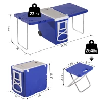 Outsunny 28L Cooler Box Folding Picnic Table Chair Set Outdoor Freezer and Foldable Table and 2 Chairs For Garden Camping Hiking Picnic Blue(m-3)