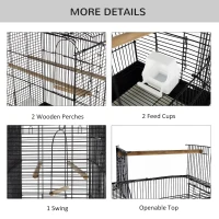 PawHut 28"H Steel Bird Cage with Open Play Top, Perch, Feeding Bowl for Parrot Lovebirds Parakeets Cockatiels - Black(m-7)