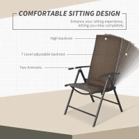 Outsunny Set of 2 Rattan Wicker Patio Dining Chairs with  Backrest Adjustable and Folding Design, Outdoor Recliner Set for Garden, Backyard, Lawn, Balcony, Mixed Gray(m-5)
