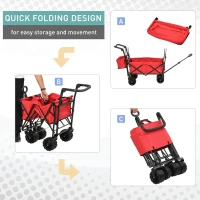 DURHAND Folding Push Pull Collapsible Wagon with Canopy and All-Terrain Wheels, Utility Rolling Cart Stroller for Beach and Shopping, Red(m-6)