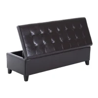 Open Box HomCom Large 51” Tufted Faux Leather Ottoman Storage Bench - Dark Brown(m-6)