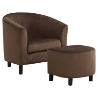 Monarch Curved Back Quilted Fabric Accent Barrel Tub Chair with Matching Ottoman - Dark Brown(m-1)