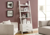 Monarch 69" Contemporary 4-Shelf Ladder Bookcase with Storage Drawers - White Finish(m-2)