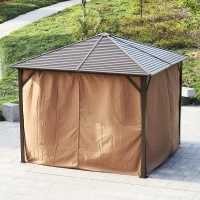 Outsunny 10' x 10' Hardtop Gazebo Canopy with Galvanized Steel Roof, Aluminum Frame, Hook, Outdoor Gazebo with Netting and Curtains for Patio, Garden, Backyard, Deck, Lawn, Light Brown(m-9)