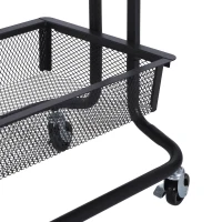 HOMCOM 3-Tier Rolling Cart Multifunction Utility Cart Storage Cart Trolley on Wheels with Mesh  Metal Basket Black(m-8)