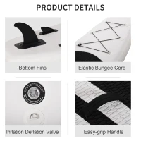 Soozier 10' x 32" x 6" Inflatable Stand Up Paddle Board with ISUP Accessories, Carry Bag, Non-Slip Deck, Adj Paddle, Pump, Leash for Adults Kids, Black and White(m-4)