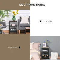 HOMCOM Modern End Table, Accent Side Table with 2 Storage Shelves for Living Room, Bedroom, Black(m-6)