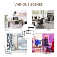 HOMCOM 55 Inch L Shaped Computer Desk with Hutch, Corner Desk for Home Office and Study, Writing Workstation with 2 Storage Compartments, Black(m-7)