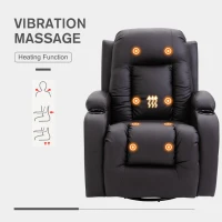 HOMCOM Luxury Faux Leather Heated Vibrating 8 Point Massage Recliner Chair with 360 Swivel and Remote, Dark Brown(m-5)