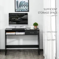 HOMCOM Modern Computer Desk with Drawer, Writing Table with Storage Shelf, Home Office Workstation, Black(m-4)