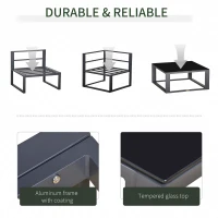 Outsunny 7 Pieces Outdoor Patio Furniture Set, Sofa Couch with Glass Coffee Table, Cushioned Chairs and Metal Frame, for Balcony Garden Backyard, Grey(m-5)