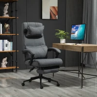 Vinsetto Ergonomic Executive Office Chair High Back Computer Desk Chair Linen Fabric 360° Swivel Adjustable Height Recliner with Headrest, Lumbar Support, Padded Armrest and Retractable Footrest, Gray(m-9)