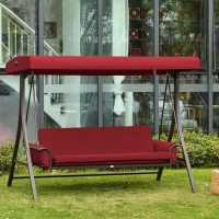 Outsunny 3-Seat Patio Swing Chair, Converting Flatbed, Outdoor Porch Swing Bed Glider with Adjustable Canopy, Removable Cushions, Pillows for Garden, Poolside, Backyard, Red(m-2)