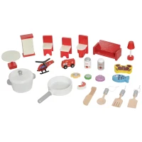 Qaba 2 in 1 Multifuction Kids Kitchen Play Set with Accessories Large Play Kitchen Red(m-5)