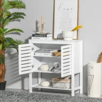 HOMCOM Slat Double Door Coffee Bar Cabinet, Sideboard Buffet Cabinet, Kitchen Cabinet with Bottom Shelf for Living Room, White(m-8)