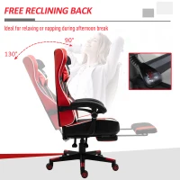 Vinsetto High Back Gaming Chair, Racing Style Ergonomic Computer Desk Chair with Adjustable Height, Retractable Footrest, Headrest and Lumbar Support, Red(m-5)