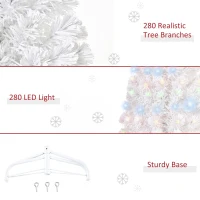 HOMCOM 7ft Tall Fir Artificial Christmas Tree with Realistic Branches, 280 Multi-Color Fiber Optic LED Lights and 280 Tips, White(m-8)