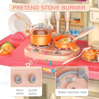 Qaba Kids Kitchen Play Set Role Play Cooking Toy, Educational Pretend Playset Game, w/ Water Circulation Spray Music Sound Light, 360° Rotation Faucet for 3-6 Years Old Beige, Pink(m-6)
