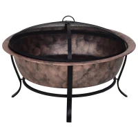 Outsunny 35" Large Steel Round Patio Fire Pit Outdoor Wood Log Burning Heater with Poker & Mesh Cover Copper Basin Firepit(m-8)