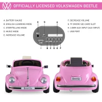Aosom Licensed Volkswagen Beetle Ride-on Kids Electric Car with Secondary Remote Control & Extra Wide Safety Tires - Pink(m-5)