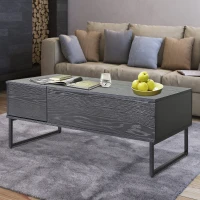 HOMCOM Foldable Wood Lift Top coffee Table Convertible Tea Desk Furniture with 2 Storage drawer Tray Black(m-1)