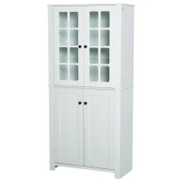 HOMCOM 71" Freestanding Kitchen Pantry Cabinet with Glass Door and Shelves, Tall Cupboard for Dining Room, Living Room, White(m-1)