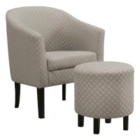 Monarch Traditional Accent Chair with Matching Circular Ottoman - Light Grey Geometric Design(m-1)