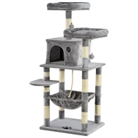 PawHut Plush Cat Tree Activity Center w/ Sisal Scratching Posts Hammock Perch Condo(m-2)