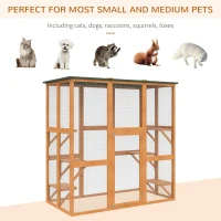 PawHut Outdoor Cat House Big Catio Wooden Feral Cat Shelter Enclosure with Large Spacious Interior, 6 High Ledges, Weather Protection Asphalt Roof, 71" L, Orange(m-4)