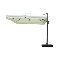 Outsunny 10’x10’ Square Offset Tilt Patio Umbrella Garden Parasol Outdoor Sun Shade Canopy with Stand, Cream White(m-2)