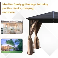 Outsunny 10' x 10' Hardtop Gazebo Canopy with Galvanized Steel Roof, Aluminum Frame, Hook, Outdoor Gazebo with Netting and Curtains for Patio, Garden, Backyard, Deck, Lawn, Light Brown(m-5)