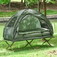Outsunny All-in-One Folding Camping Cots for Adults, Elevated Tent with Sleeping Bag, Thick Air Mattress Pad, Portable Single Sleeping Cot Camping Bed(m-10)