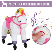 Qaba Kids Plush Toy Ride-on Rocker Unicorn Horse Rolling Pony w/ Realistic Sound - White(m-4)