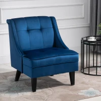 HOMCOM Upholstered Accent Chair Modern Winged Tufted Contemporary Single Sofa Chair with Rubber Wood Legs, Thick Padding Mid-Back, and Wings for Living Room Bedroom, Blue(m-2)