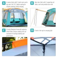 Outsunny Outdoor 3-Room Camping Tent For 10-12 W/ Build-in Bag, Lighting Hook, Carrying Bag(m-5)