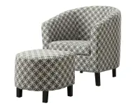Monarch Modern Upholstered Curved Back Barrel Tub Chair with Matching Ottoman - Grey Circular Pattern(m-1)