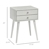 HOMCOM Side Table, Modern End Table with 2 Pull Out Drawers, Bedside Table with Display Tabletop and Solid Acacia Legs, Gray(m-3)