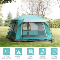 Outsunny Outdoor 3-Room Camping Tent For 10-12 W/ Build-in Bag, Lighting Hook, Carrying Bag(m-4)