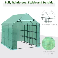 Outsunny Walk-in Greenhouse Plant Garden Hot House with 3 Tiers 18 Shelves, Roll-Up Zipper Door, Growing Shelter for Flowers, 8' x 6' x 7', Green(m-7)