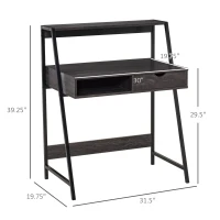 HOMCOM Compact Computer Writing Desk with Drawer & Storage Shelves - Space-Saving Design for Small Spaces, Home Office, Grey(m-2)