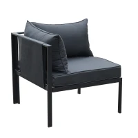 Outsunny 4pcs Garden Sectional Sofa Set Patio Lounge Set Steel Frame w/ Cushions Outdoor Yard Furniture Black(m-6)