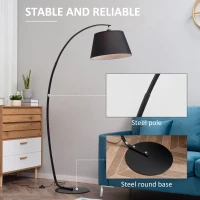 HOMCOM Arched Floor Lamp, Modern Standing Lamp with Foot Switch & Metal Base, Corner Reading Lamps Tall Pole Light for Office Bedroom Living Room, Black(m-5)