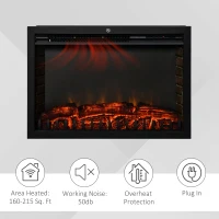 HOMCOM 30" Electric Fireplace Insert, Modern Recessed Fireplace Heater with Realistic Flame, Adjustable Brightness, and Remote Control, Heats 215 Sq. Ft., 750/1500W, Black(m-6)