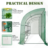 Outsunny 10' x 5' x 7' Lean to Greenhouse, Walk-In Wall Green House Plant Nursery with 2 Roll-up Doors and Window, PE Cover and 3 Wire Shelves, Green(m-6)